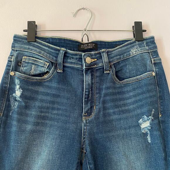 Judy Blue Skinny Fit Medium Wash Distressed Jeans Preppy Women's size 7 / 28 - Picture 3 of 12
